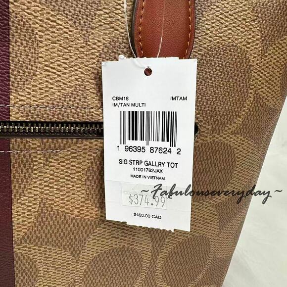 Coach Gallery Tote Bag In Signature Canvas W/ Stripe Print CBM18 Gold/Tan Multi - Picture 5 of 13